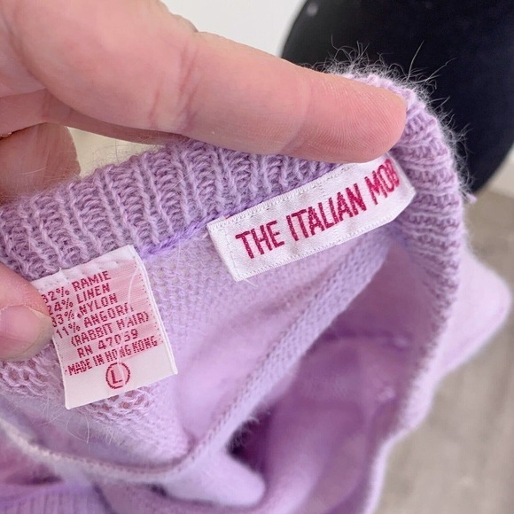 Vintage 90s The Italian Mob Purple Angora Linen Cross Back Sweater Large - Picture 5 of 5